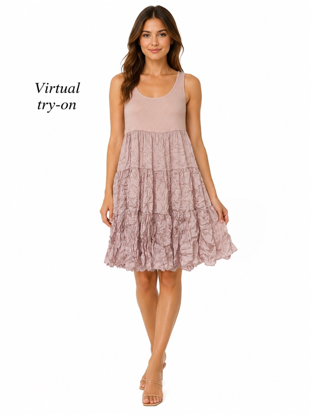 Soprano Dusty Rose Tiered Crinkle Mini Dress M